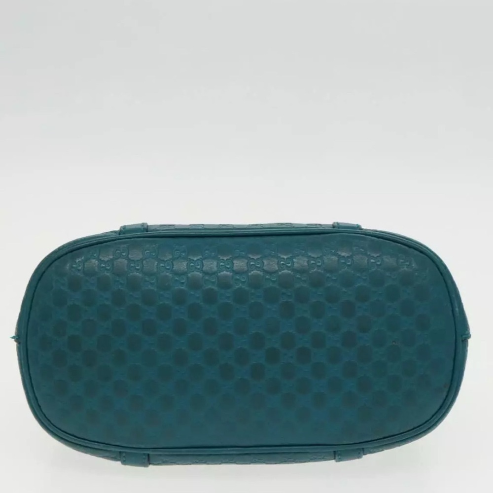 Authentic GUCCI Micro GG Canvas Hand Bag Leather 2way Turquoise Blue with strap - Picture 6 of 17